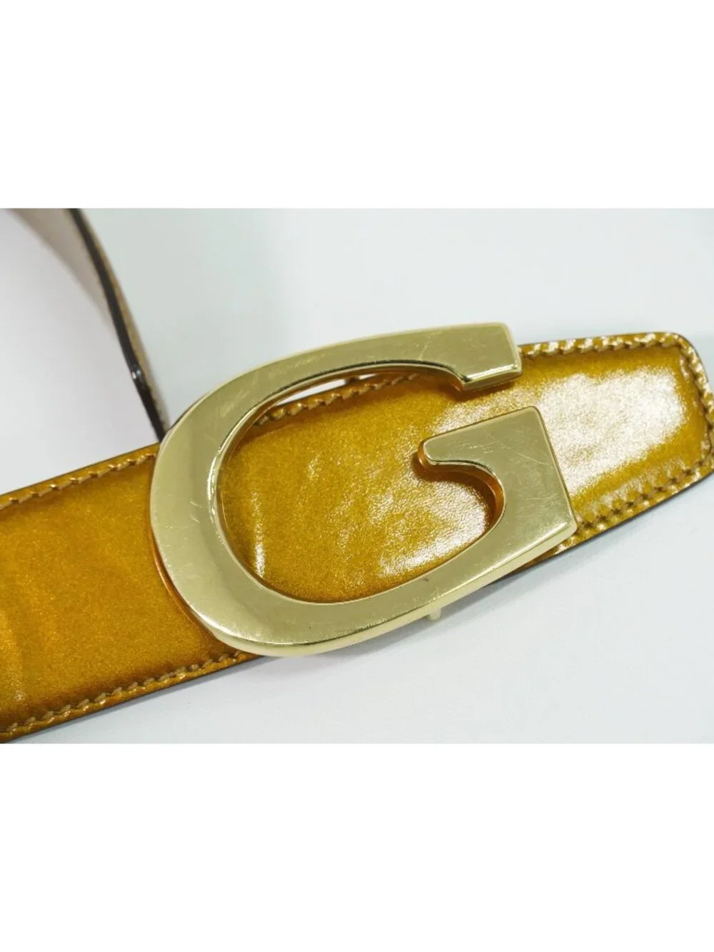 Gucci Buckle Belt 65 Patent Leather Brown Gold